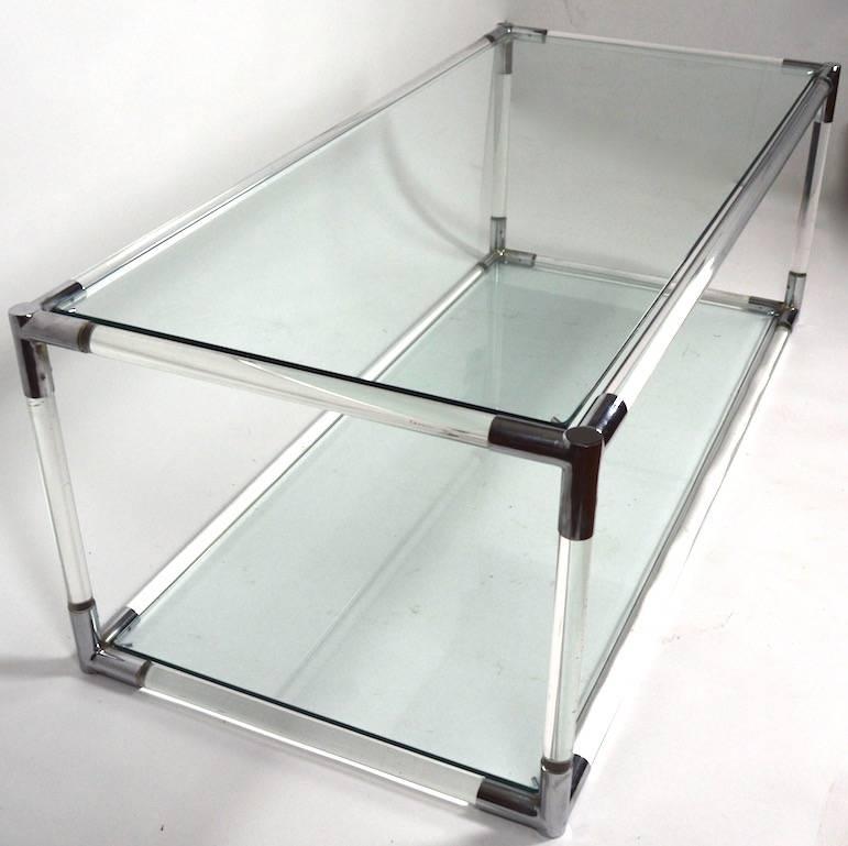 Lucite Chrome and Glass Console Table Attributed to Charles Hollis Jones For Sale 1