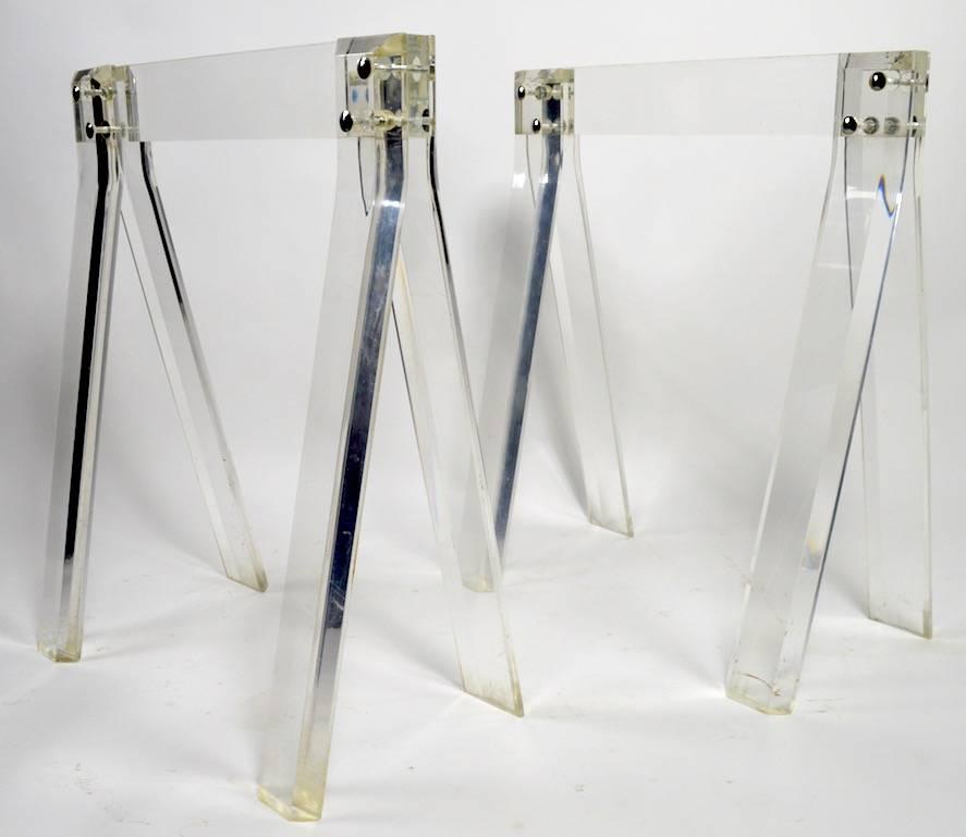 Hollywood Regency Pair of Lucite Sawhorse Table Bases