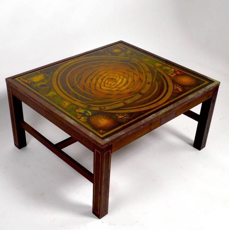 Directoire Brass Bound Coffee Table with Ptolemaic Astrological Map Surface