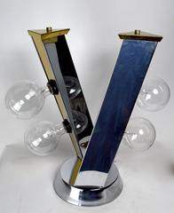 Pair of Chrome and Brass Cityscape Style Lamps