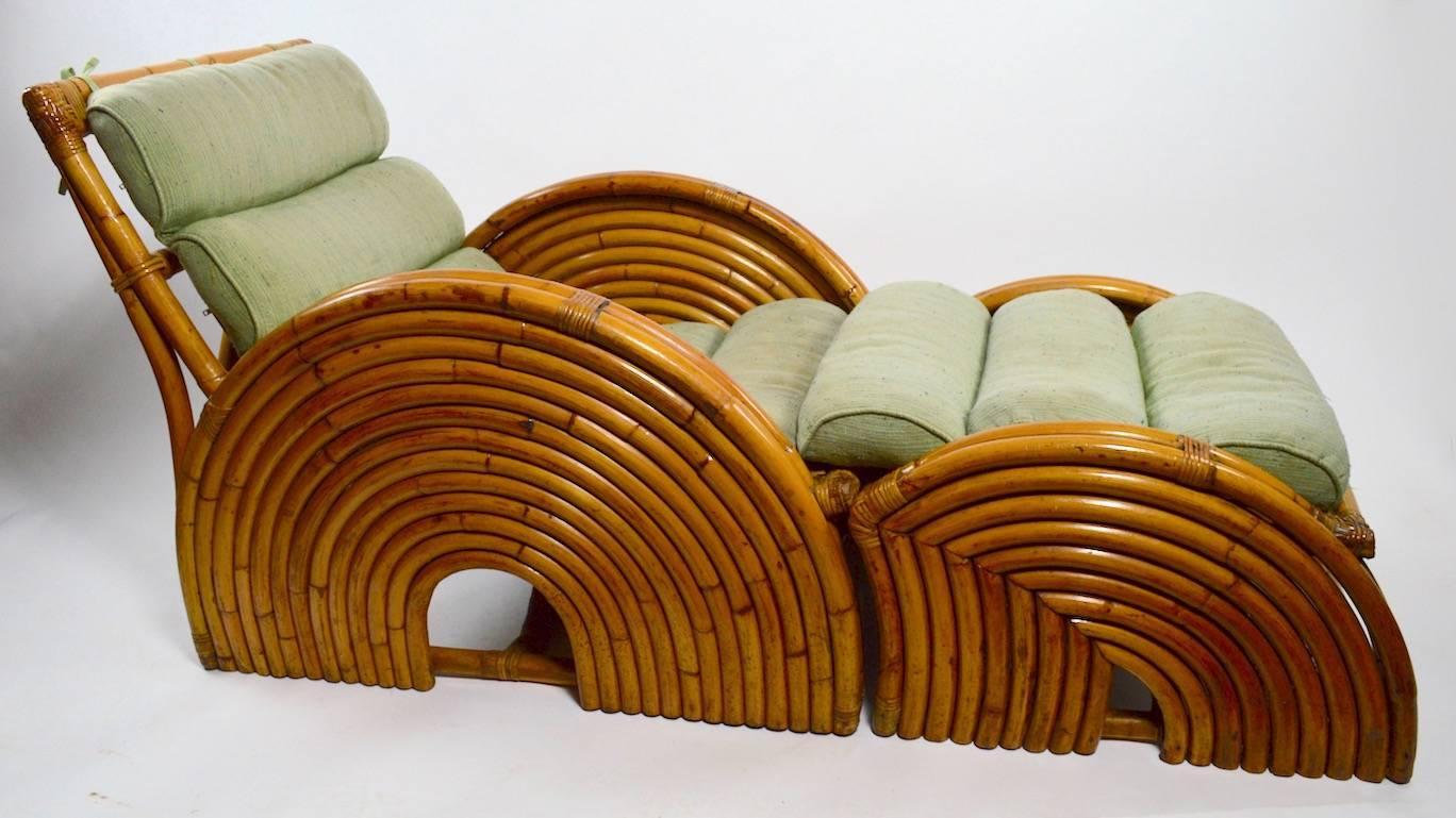 Art Deco Incredible Pair of Bamboo Chairs with Ottomans