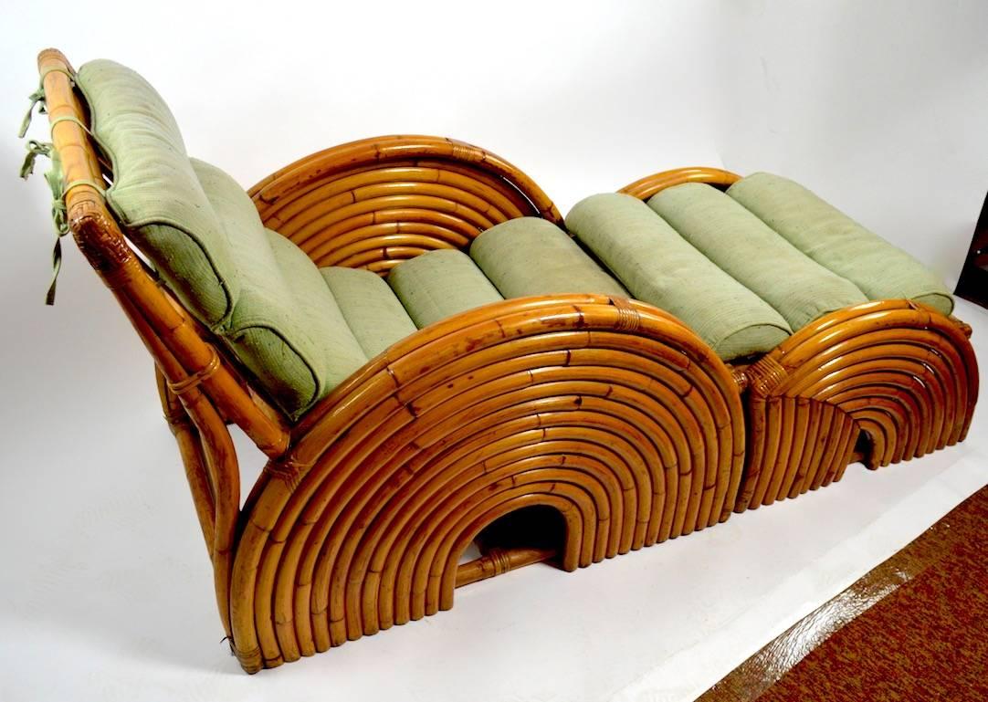 Mid-20th Century Incredible Pair of Bamboo Chairs with Ottomans