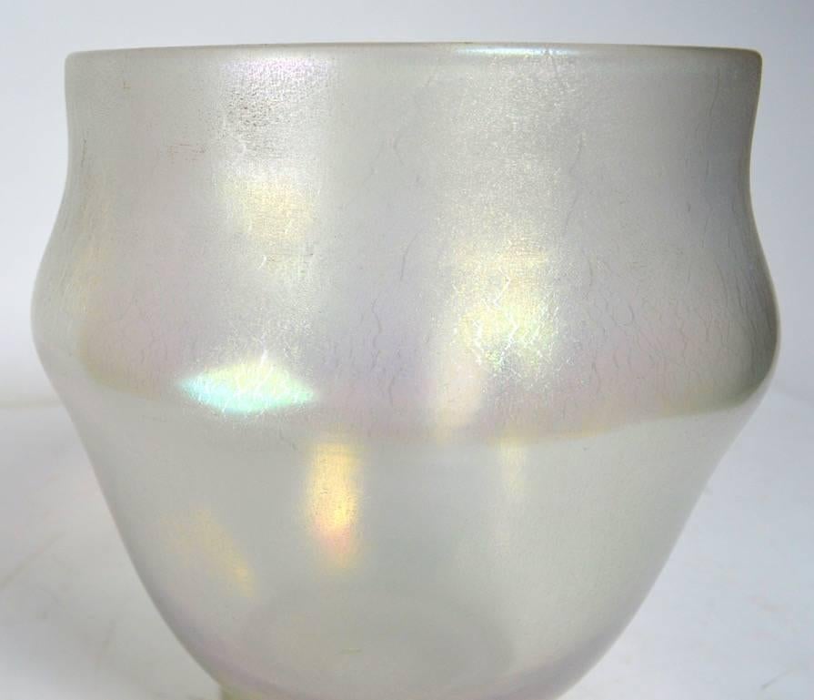 Iridized glass vase attributed to Loetz, possibly Olympia Glatt in the Roman Revival. This example is in perfect undamaged condition.