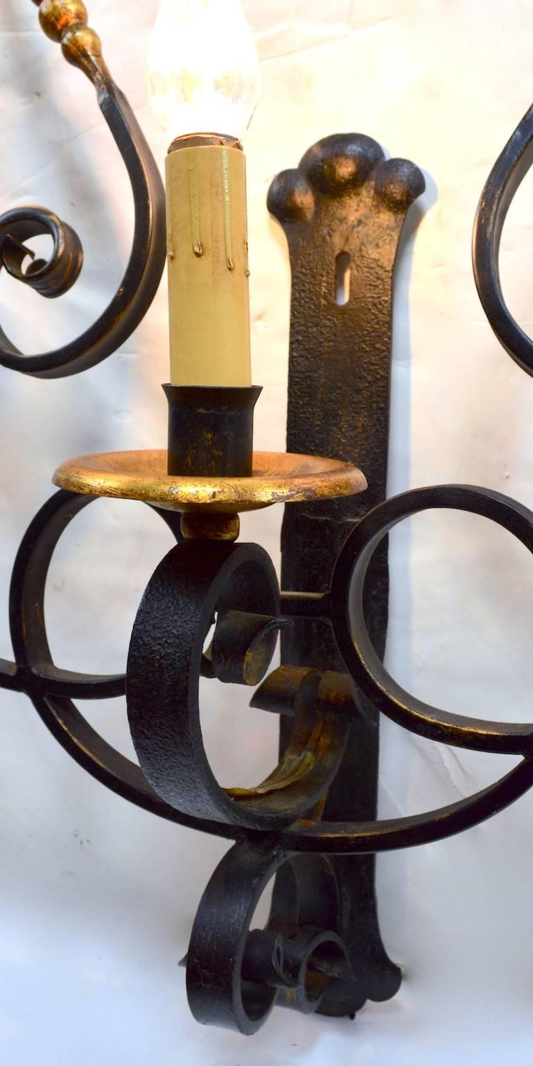 Large Paladio Wrought Iron and Gilt Italian or Spanish Style Sconce In Good Condition For Sale In New York, NY