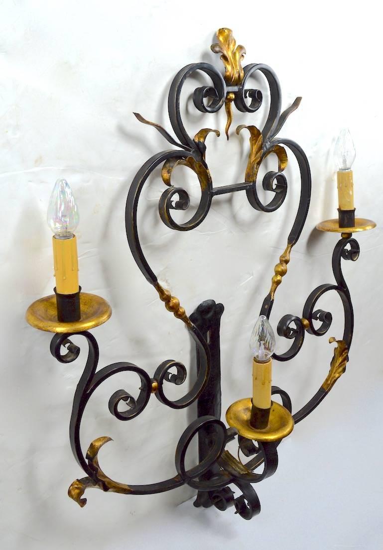 Large Paladio Wrought Iron and Gilt Italian or Spanish Style Sconce For Sale 5