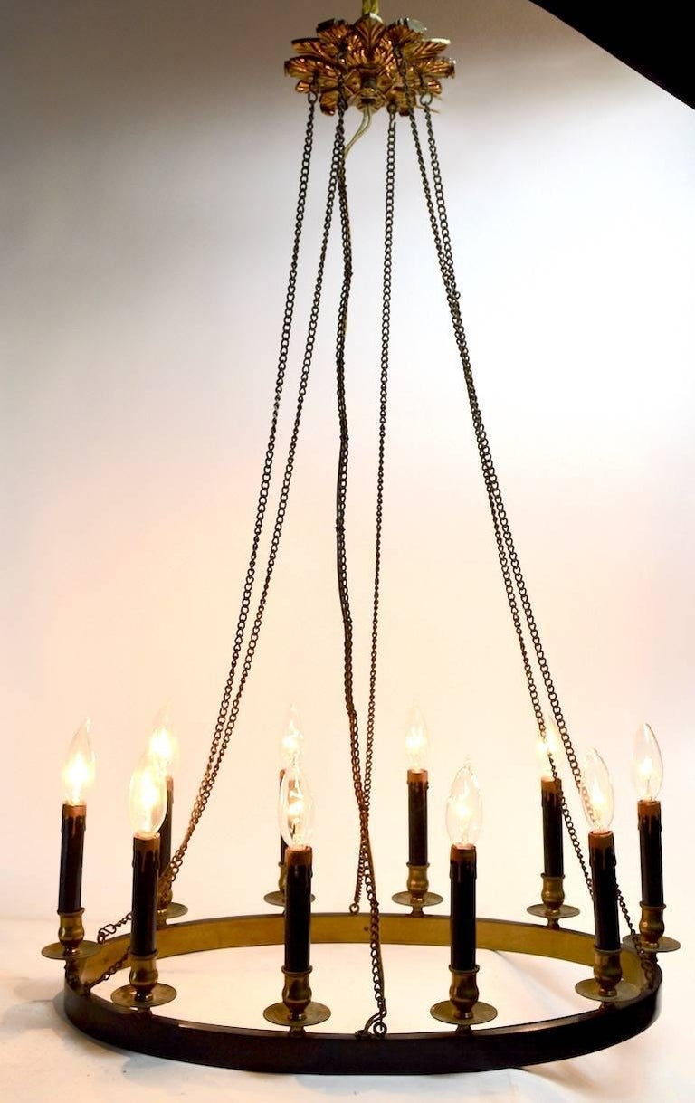 Classical Oval Ring Chandelier Brass and Blackened Metal TenLight