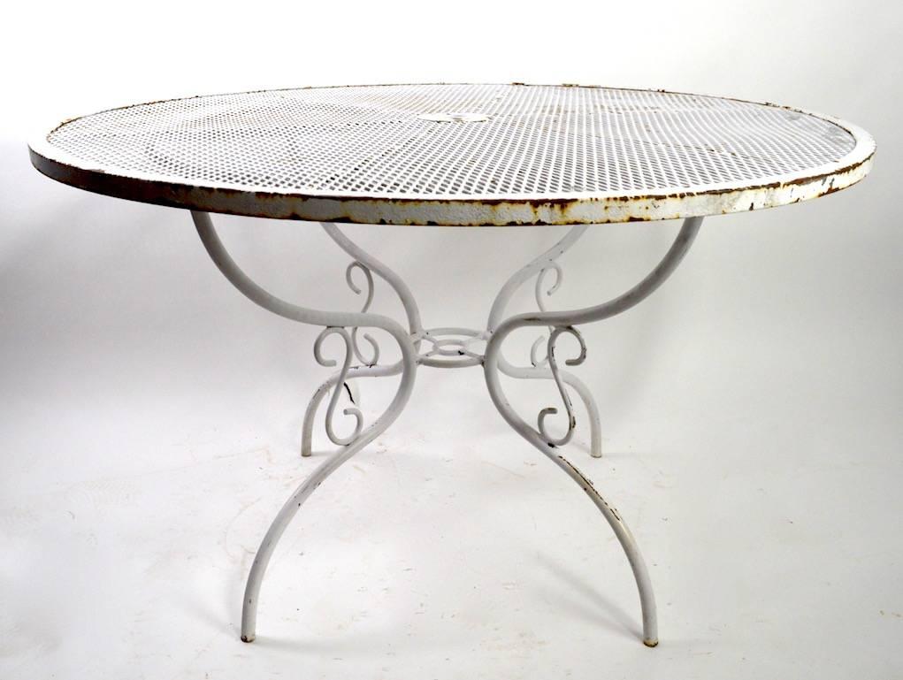 Mid-20th Century Woodard Wrought Iron Dining Table with Scroll Decorated Base