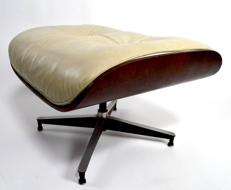 American Eames Cream Leather and Rosewood Ottoman
