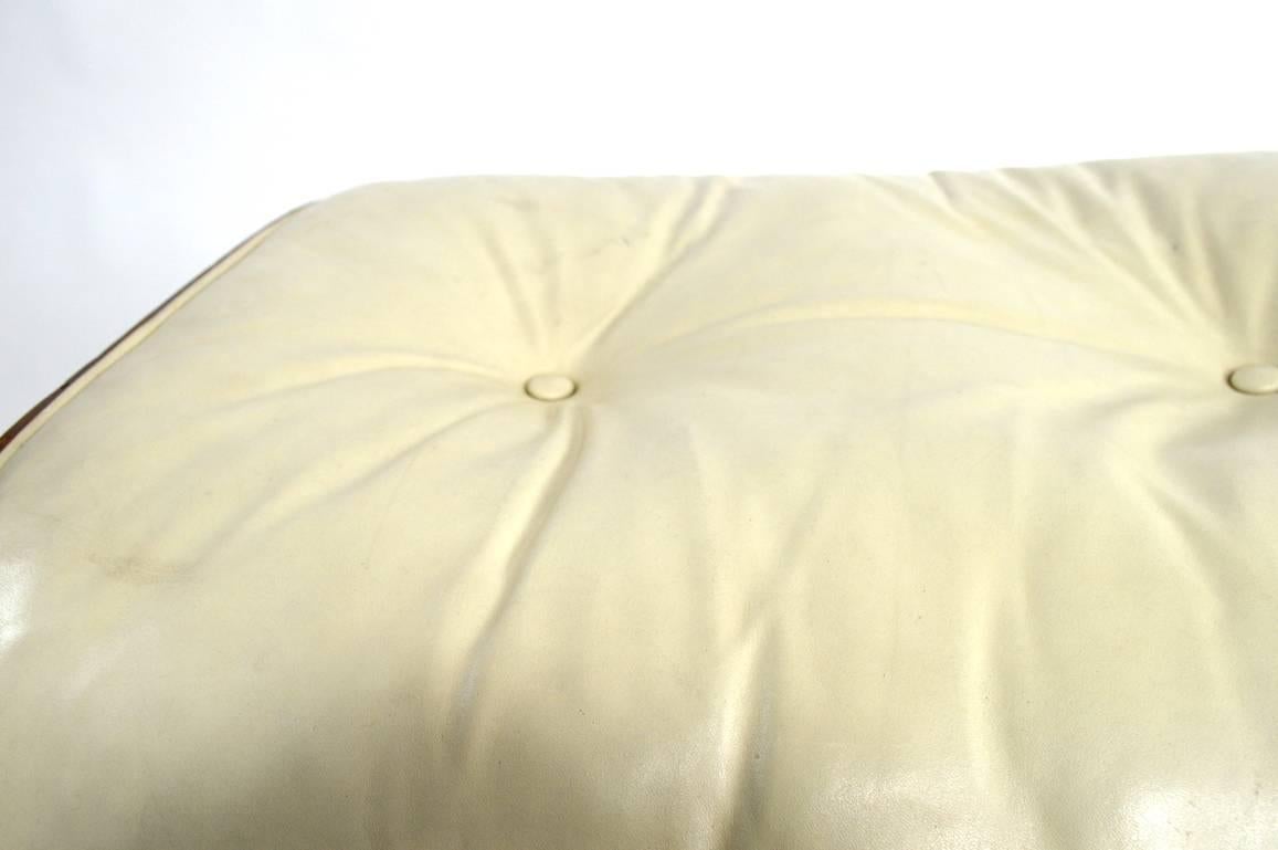 Eames Cream Leather and Rosewood Ottoman In Good Condition In New York, NY