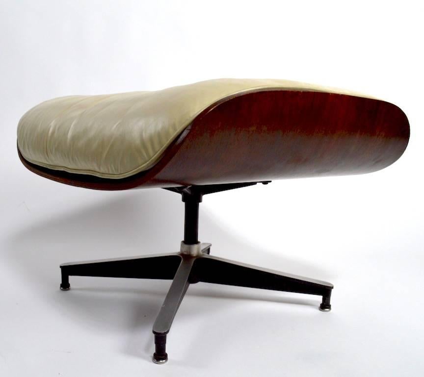 Mid-20th Century Eames Cream Leather and Rosewood Ottoman