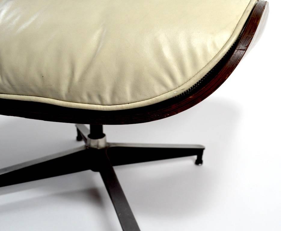 Eames Cream Leather and Rosewood Ottoman 1