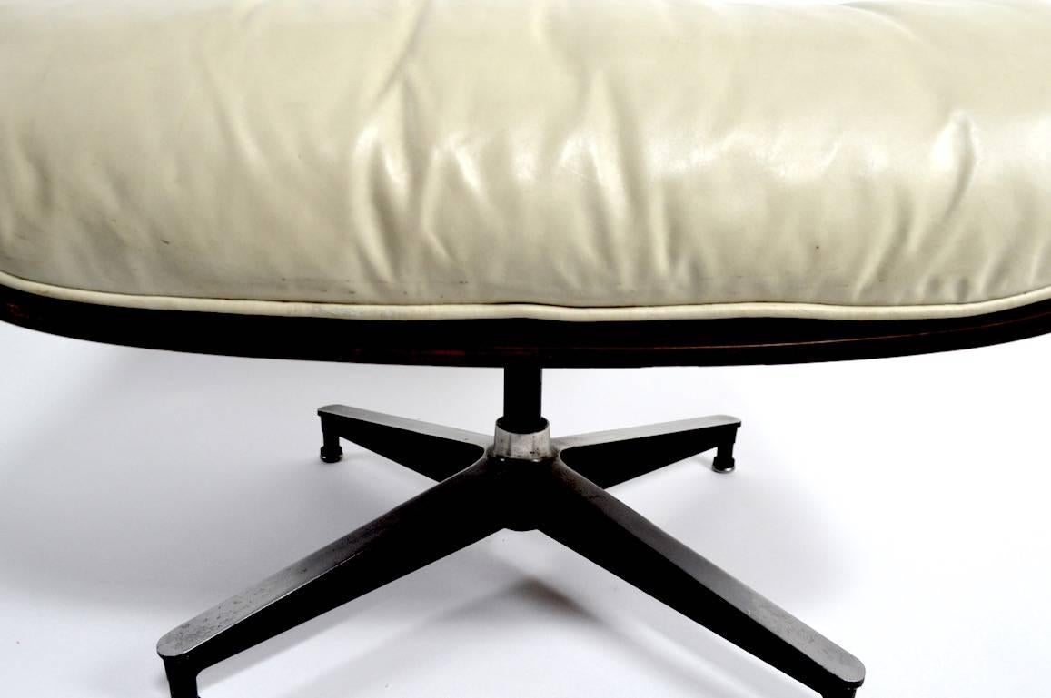 Eames Cream Leather and Rosewood Ottoman 2