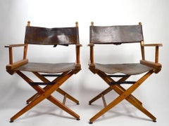 Pair of Folding Campaign Directors Chairs in Leather