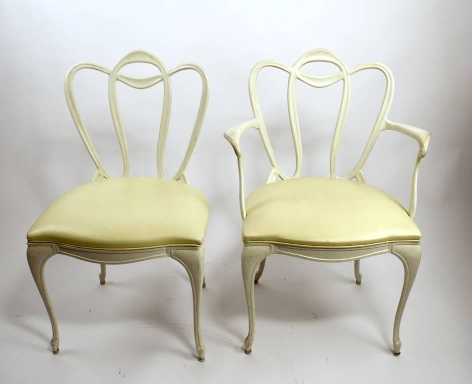 20ième siècle Ensemble de six chaises de salle à manger de patio en aluminium moulé par Crucible en vente