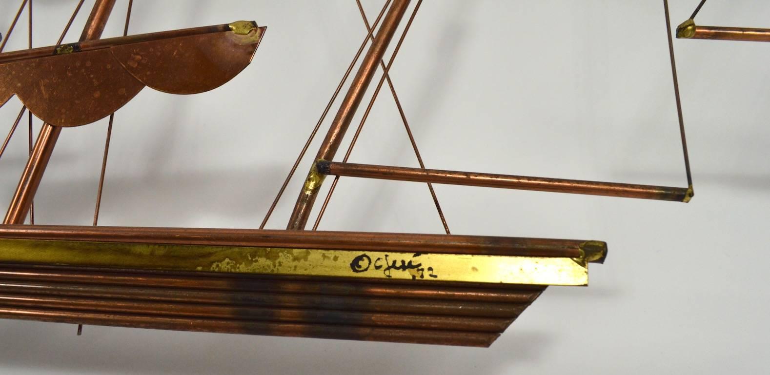 Mid-Century Modern Curtis Jere Clipper Ship Sculpture Dated 1972
