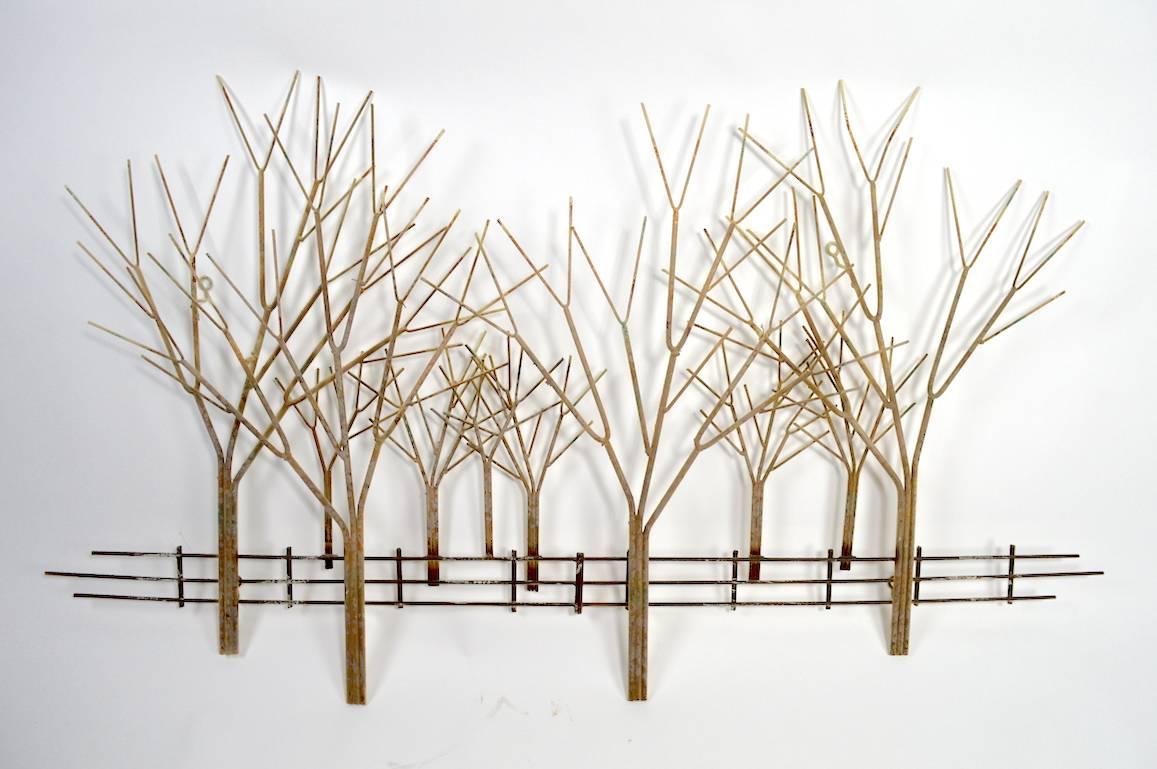 Mid-Century Modern Curtis Jere Trees in Winter Wall Mount Sculpture Signed and Dated, 1995