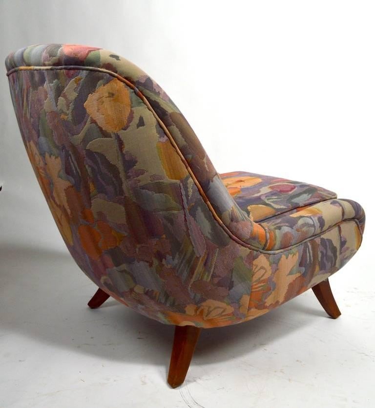 Rare pair of Ernst Schwadron design for Rena Rosenthal club chairs. These chairs are in good original condition, usable as is, however the fabric shows some wear, or reupholster to taste. Ernst Schwadron pieces typify the elegance and sophistication