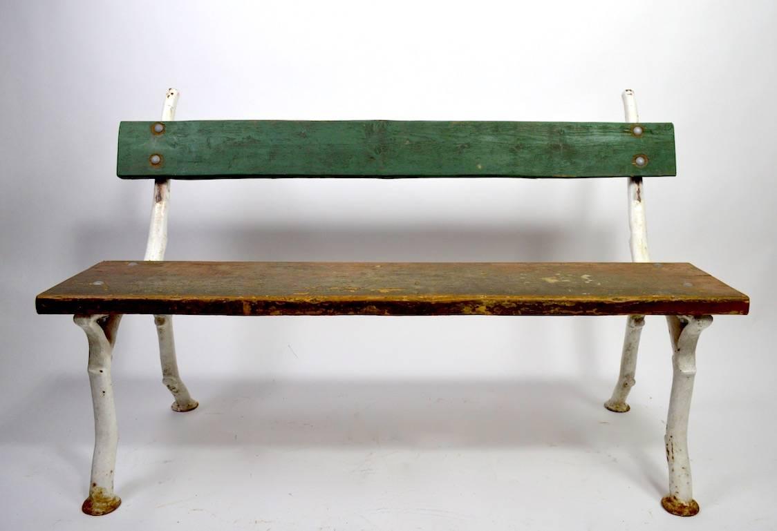 Rustic Iron and Wood Garden Bench In Good Condition In New York, NY