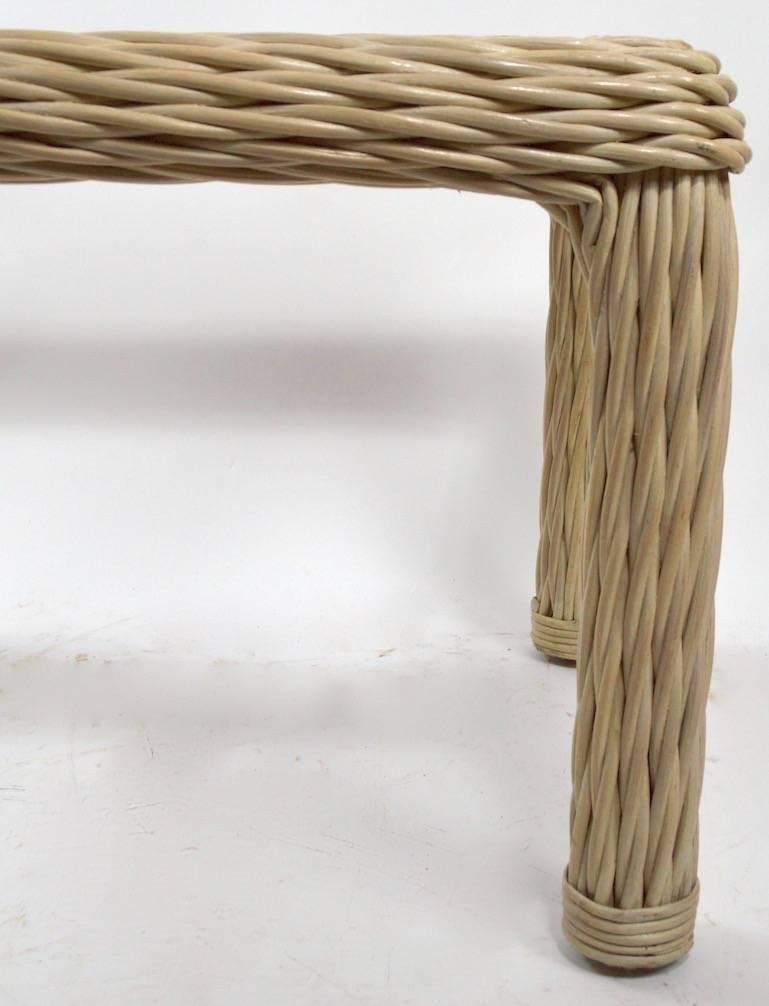 American Pair of Woven Wicker Tables For Sale