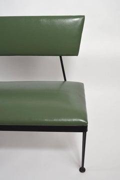 Mid-Century Bench Wrought Iron Frame Vinyl Upholstery
