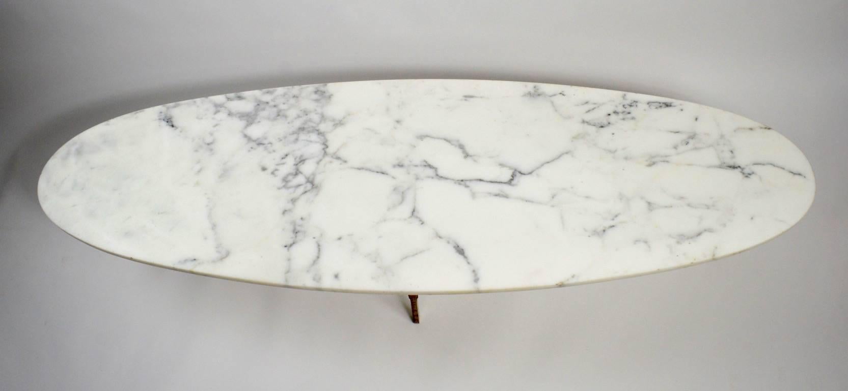 Mid-Century Modern Oval Marble Top Coffee Table with Brass Legs