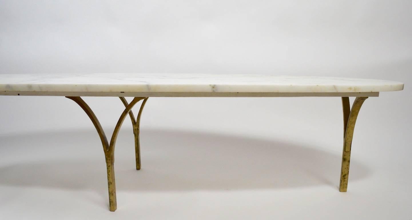 Italian Oval Marble Top Coffee Table with Brass Legs