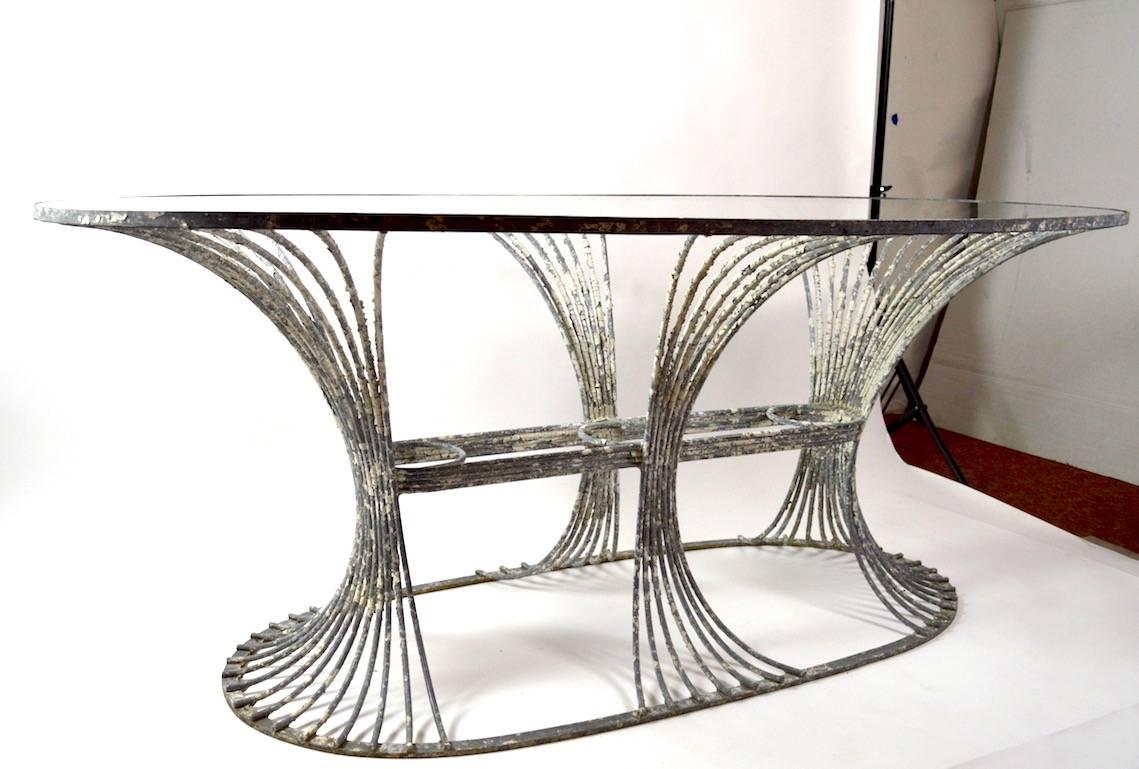 American Rare Art Deco Garden Table by Leinfelder in Zinc and Glass For Sale