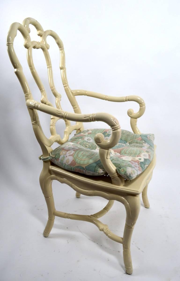 French Set of Six White Lacquer Queen Anne Dining Chairs For Sale