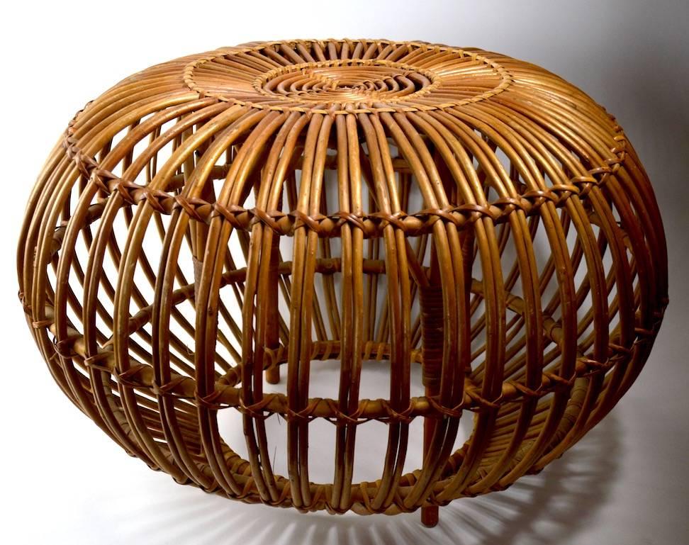 Mid-Century Modern Albini Wicker Bamboo Pouf Ottoman