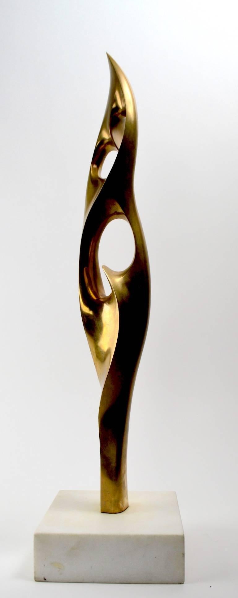 Modernist bronze sculpture mounted on square marble base, signed Kieff 5/6. This example is in Fine original condition, showing expected patina, normal and consistent with age.
