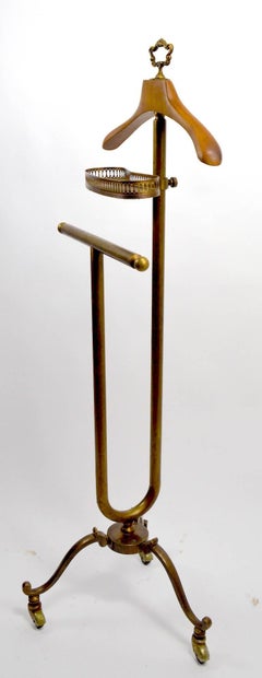 Brass and Maple Valet Silent Butler Stand Attributed to Maison Jansen