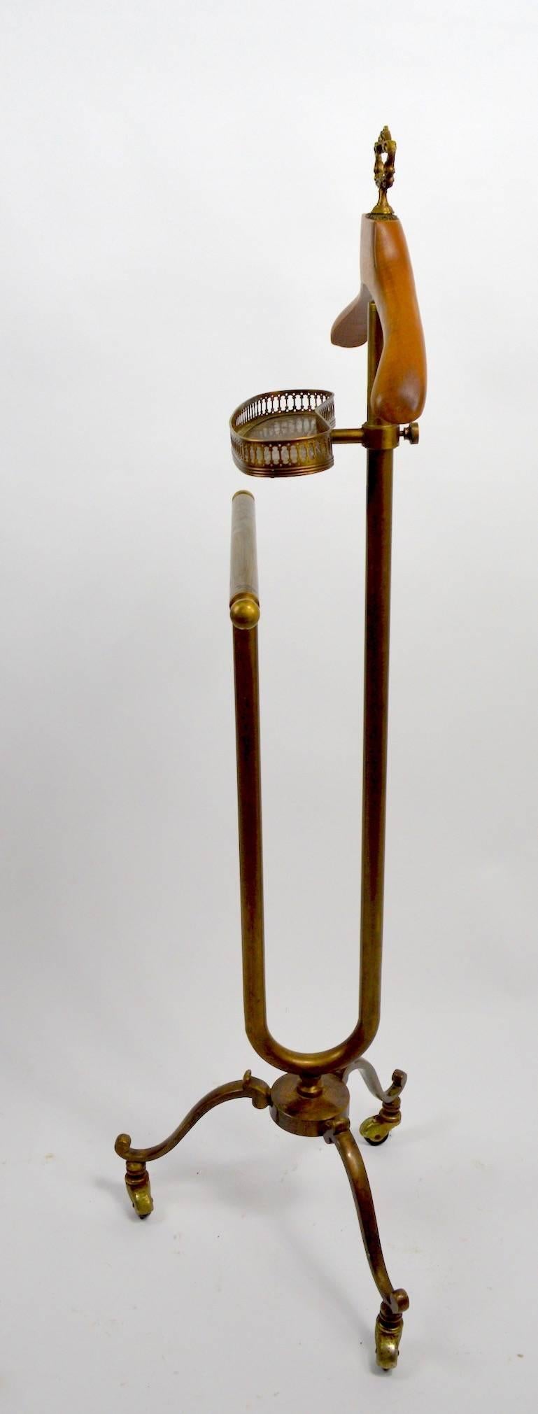 Hollywood Regency Brass and Maple Valet Silent Butler Stand Attributed to Maison Jansen