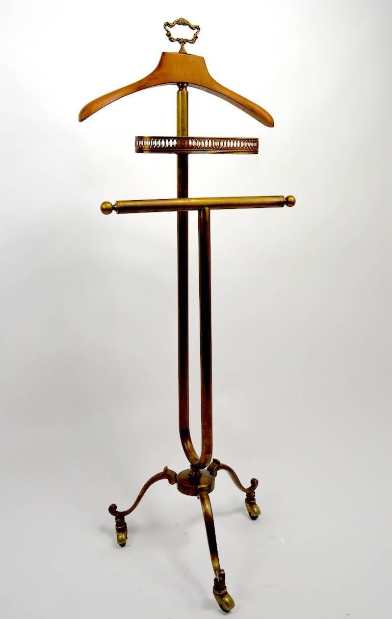 Brass and Maple Valet Silent Butler Stand Attributed to Maison Jansen 1