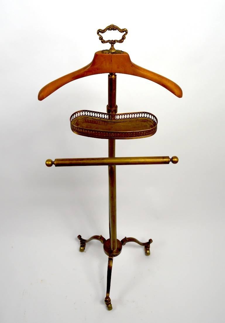 Brass and Maple Valet Silent Butler Stand Attributed to Maison Jansen 2
