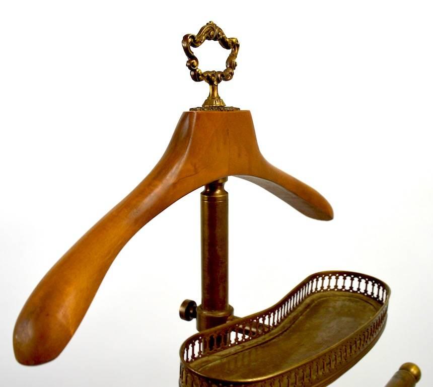Brass and Maple Valet Silent Butler Stand Attributed to Maison Jansen 4