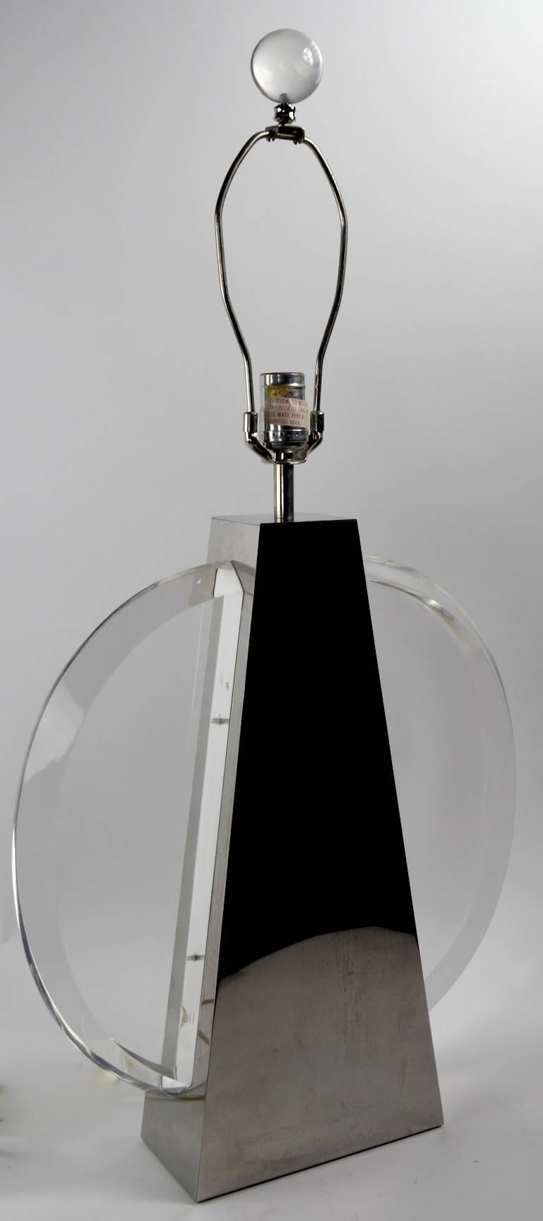 Pair of Chapman Chrome and Lucite Lamps For Sale 2