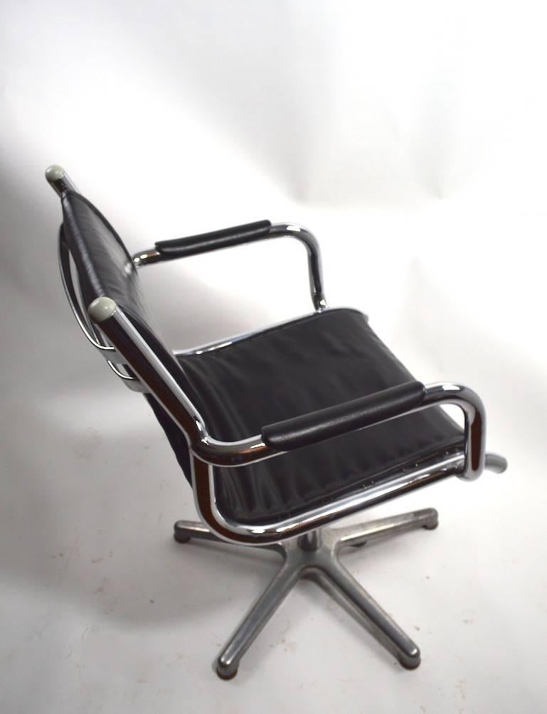 Late 20th Century Four Chrome and Black Swivel Chairs by Olymp