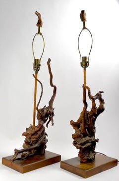 Pair of Sculptural Driftwood Lamps
