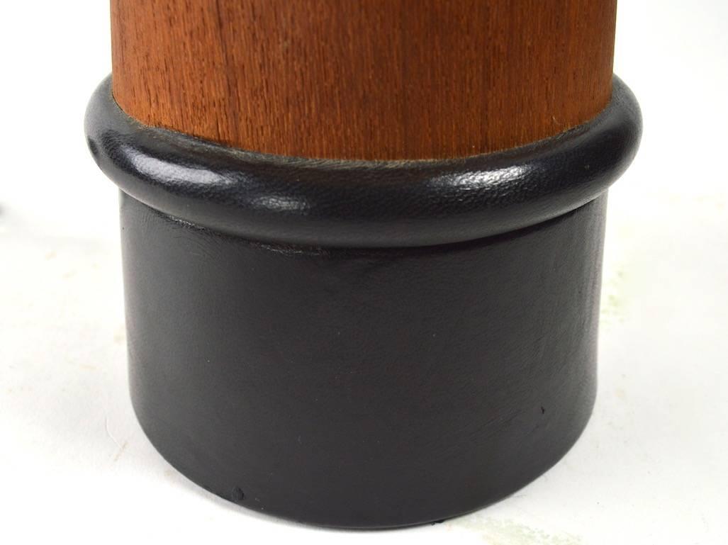 Leather and Teak Table Lamp in the Danish Modern Style In Excellent Condition In New York, NY