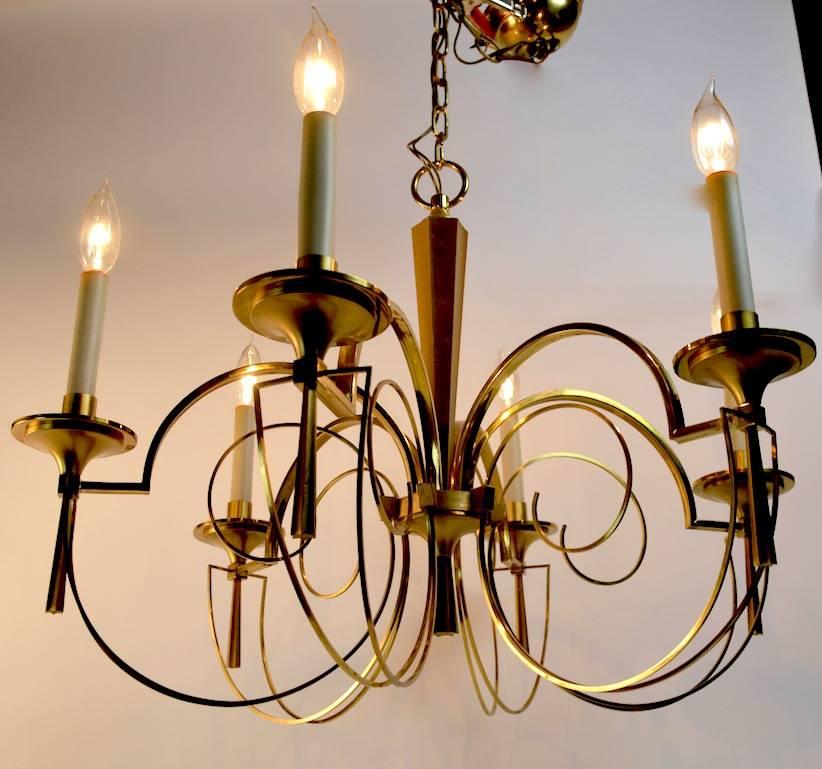 Elegant six-light chandelier with decorative scroll work. Clean, ready to install condition comes with original ceiling canopy and approximately 48