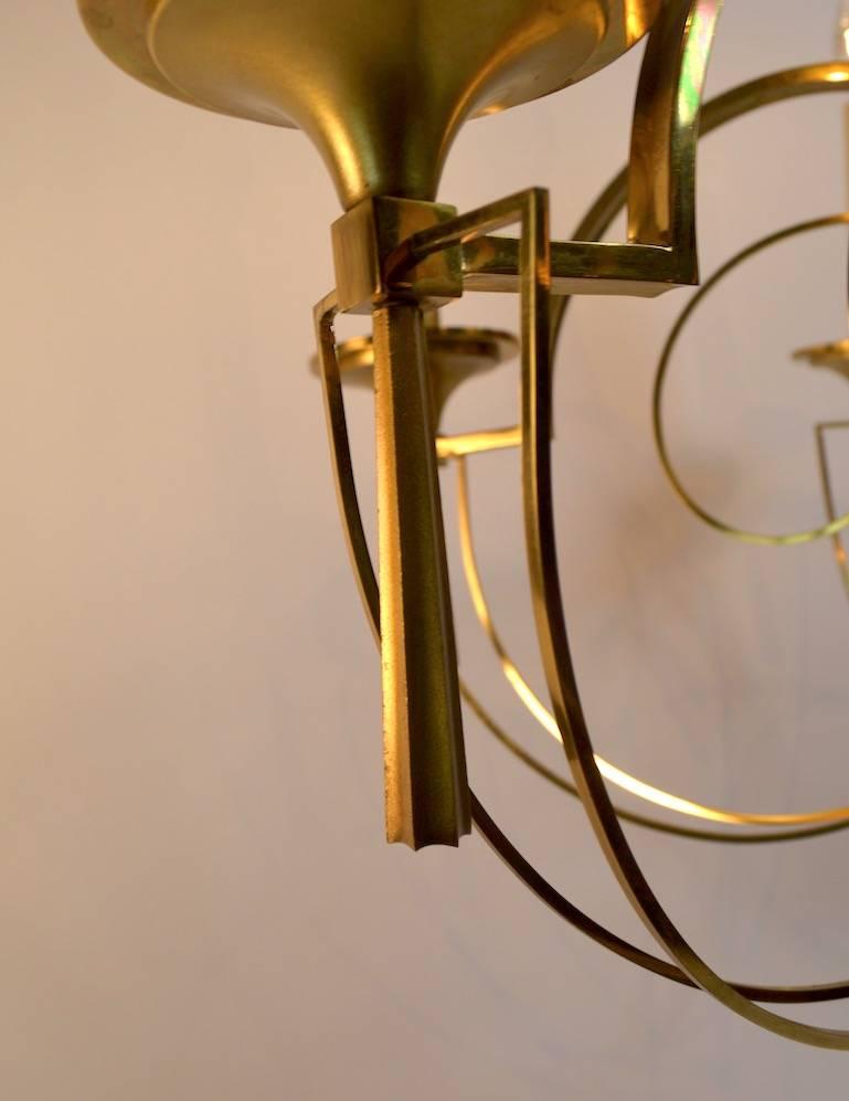 Hollywood Regency Elegant Brass Six-Light Chandelier