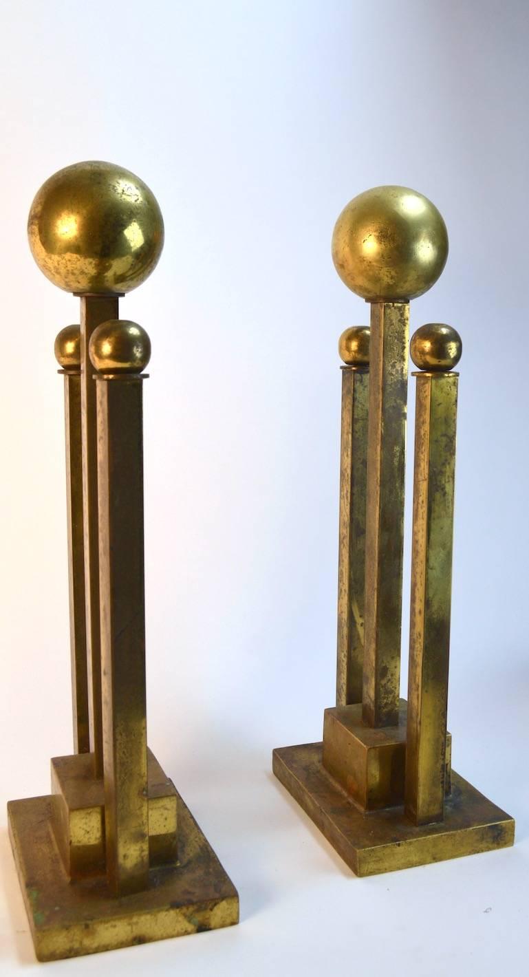 Pair of Art Deco Andirons in Brass 1