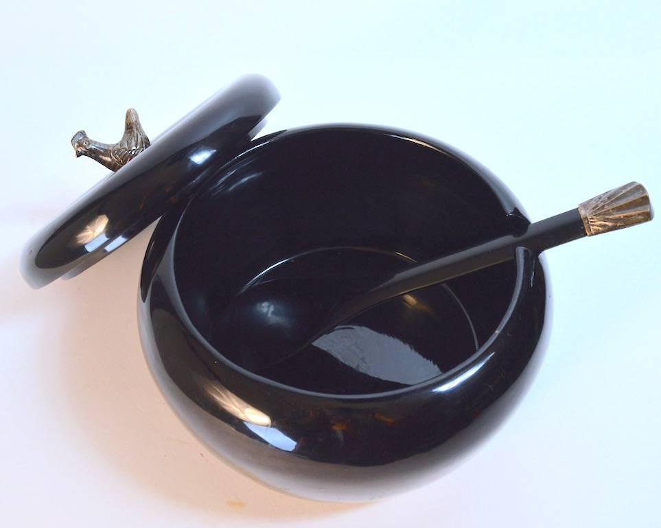 Danish Lacquered Serving Bowl with Bird Finial
