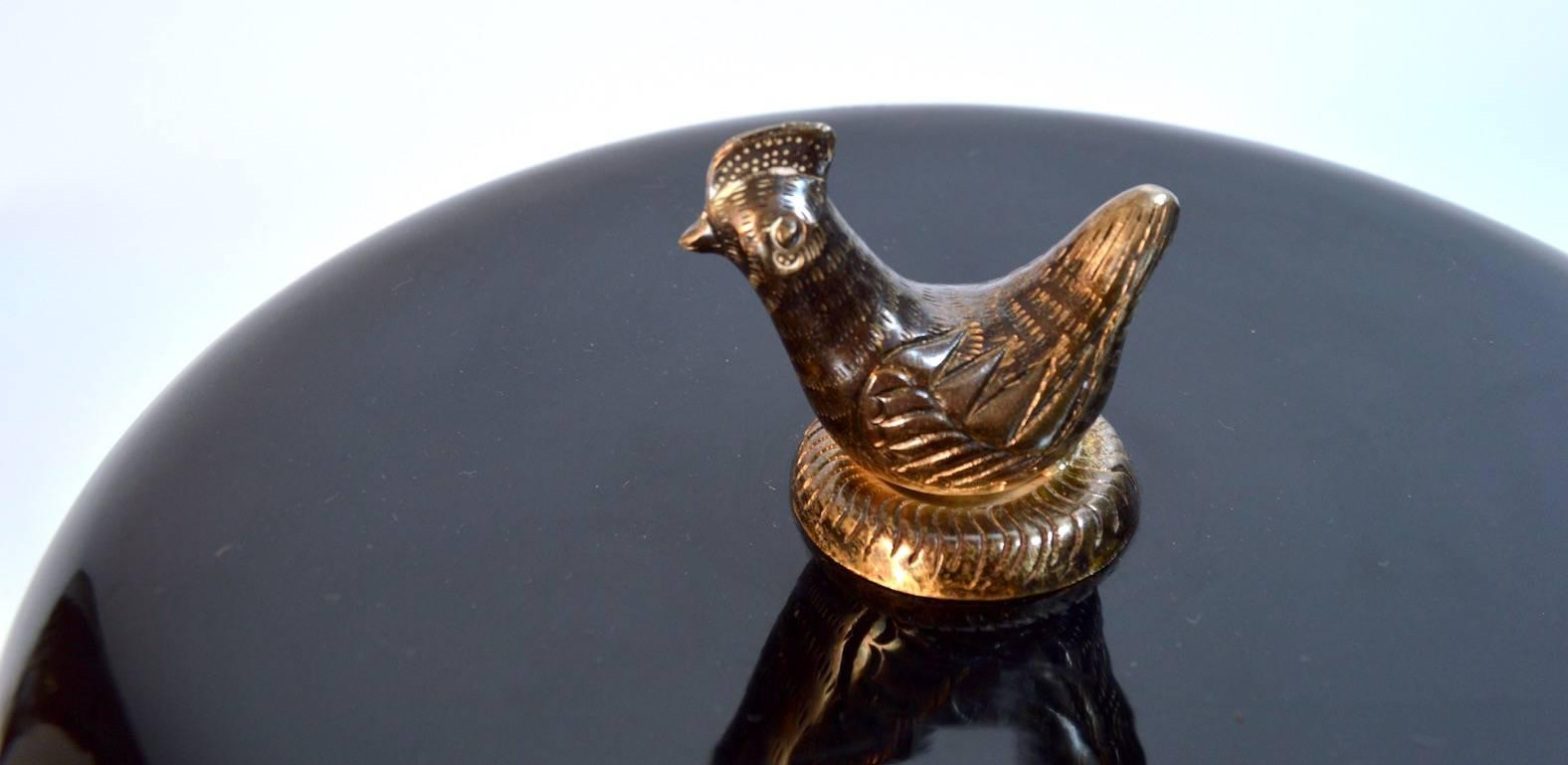 20th Century Lacquered Serving Bowl with Bird Finial
