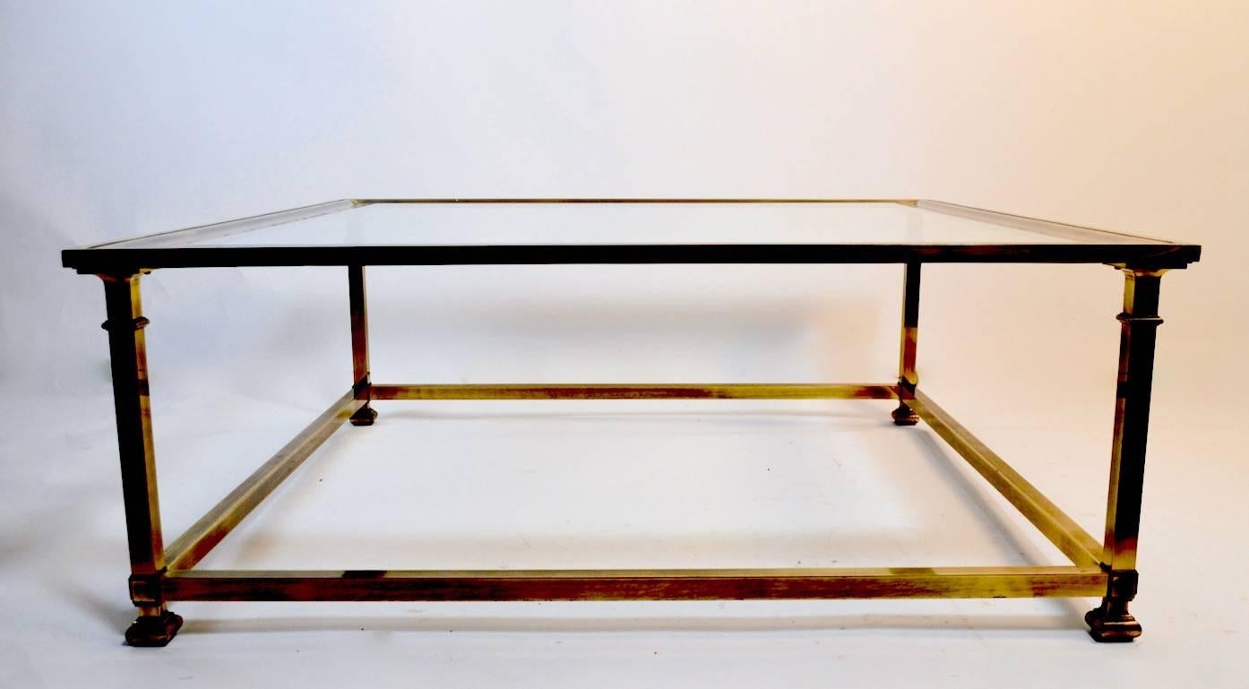 Hollywood Regency Square Brass and Glass Mastercraft Coffee Table