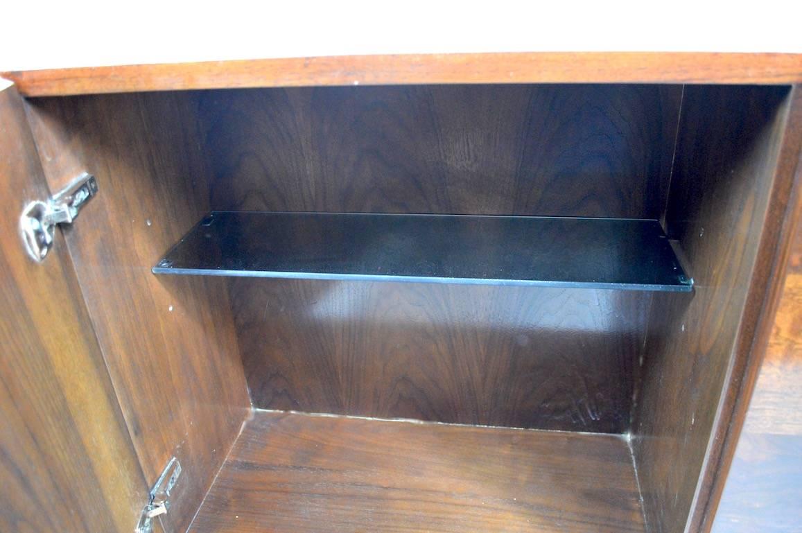 American Baughman Credenza Server Sideboard Patchwork Veneer on Bright Chrome Plinth