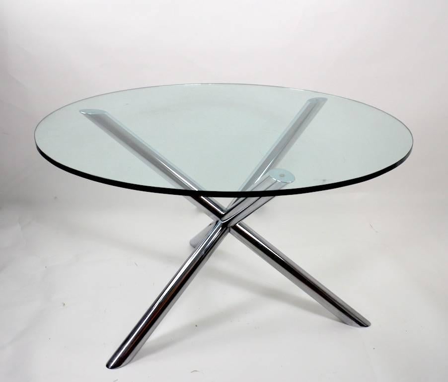 Great quality chrome jack base dining table with thick (5/8) plate glass top. Clean, original, ready to use condition.