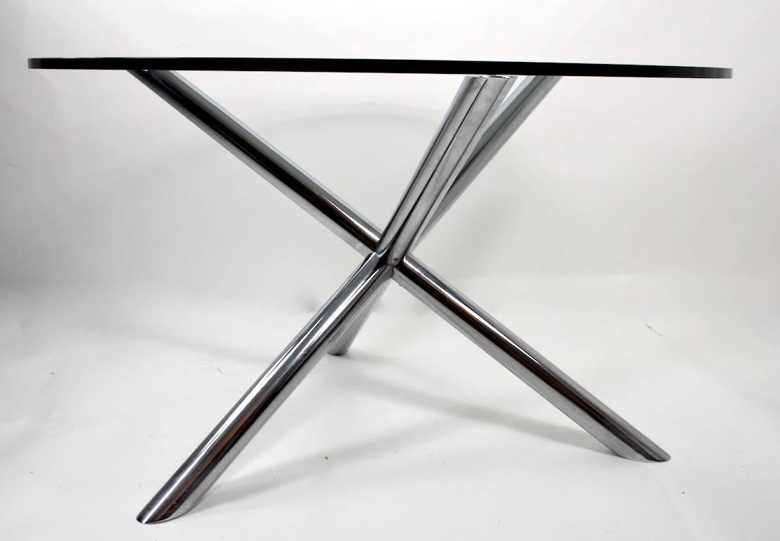 Mid-Century Modern Chrome Jack Base Dining Table with Plate Glass Top