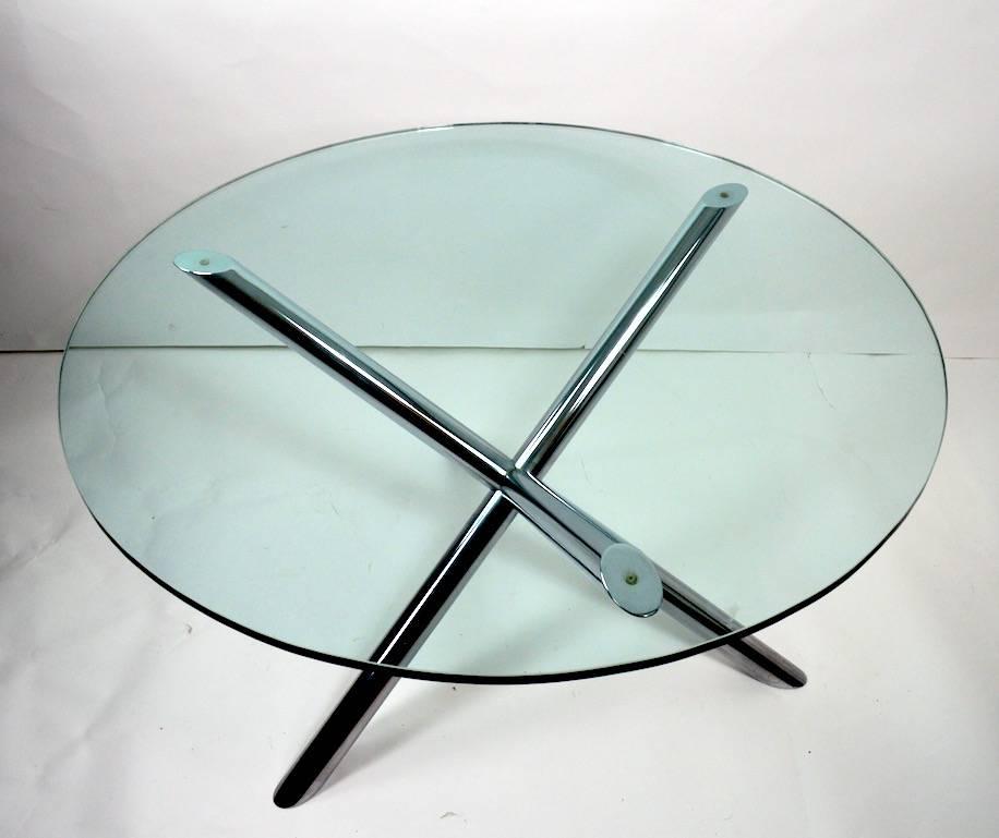 Chrome Jack Base Dining Table with Plate Glass Top In Excellent Condition In New York, NY