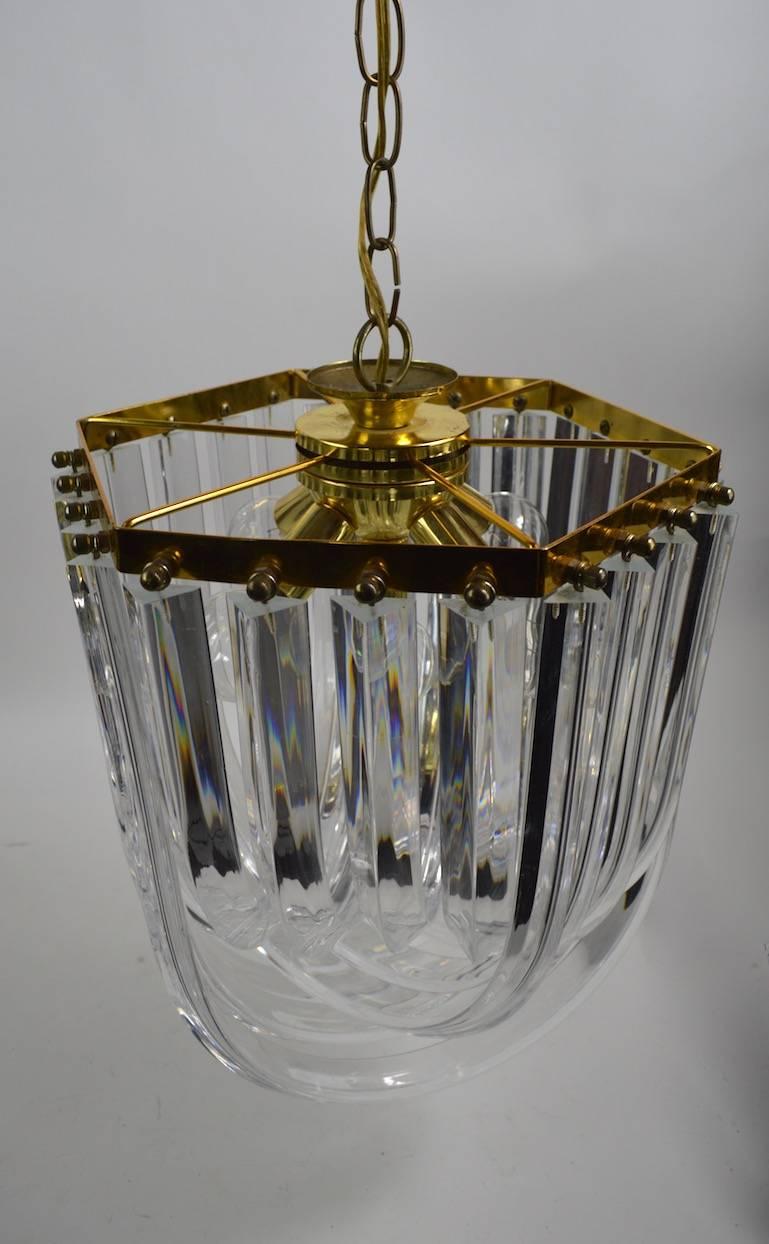 American Brass and Lucite Swag Chandelier For Sale
